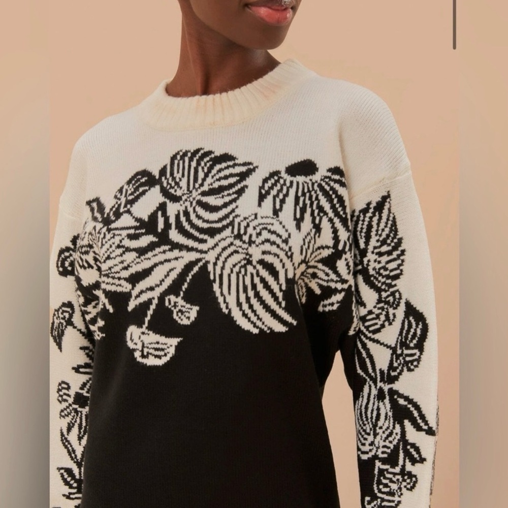 NWT Farm Rio Wool Blend Sweaterdress Black and White Floral Sweater Dress M - Picture 5 of 14